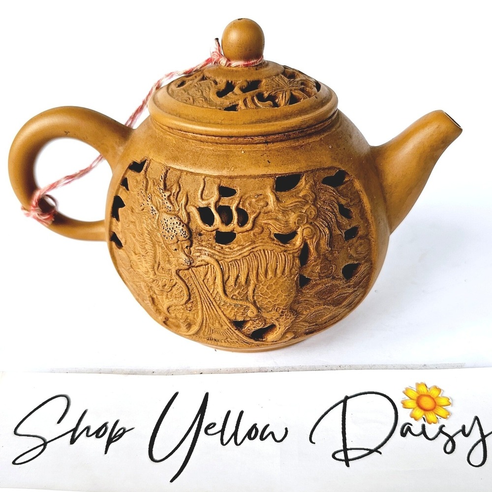 Traditional Xixing Chinese Teapot Pierced Double Wall Clay Pottery Dragon F488.2